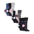 Ladies 9 Pack Non-Binding Cotton Crew Socks with Stripes Patterned