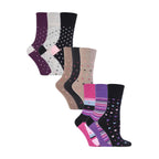 Ladies 9 Pack Non-Binding Cotton Crew Socks with Stripes Patterned