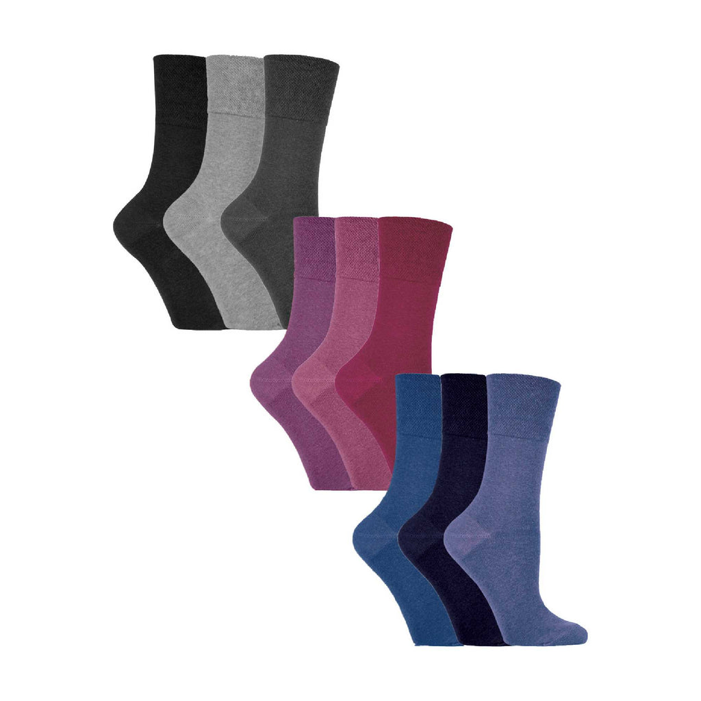Ladies 9 Pack Non-Binding Cotton Crew Socks with Stripes Patterned