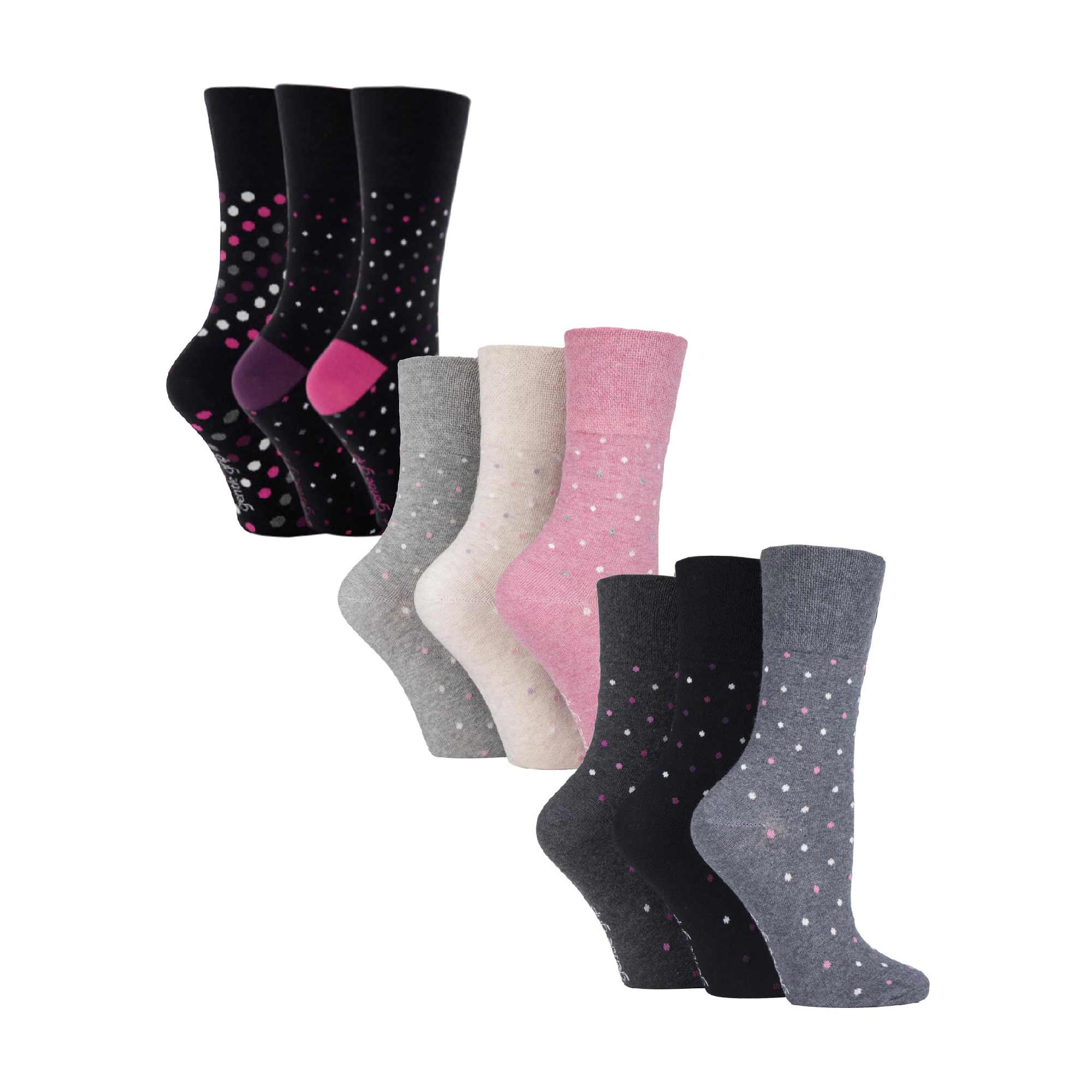Ladies 9 Pack Non-Binding Cotton Crew Socks with Stripes Patterned