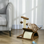 PawHut Cat Tree, Cat Tower for Kittens, Small Cat Condo with Rotatable Top Bar, Sisal Scratching Post, Tunnel, Dangling Balls - Brown
