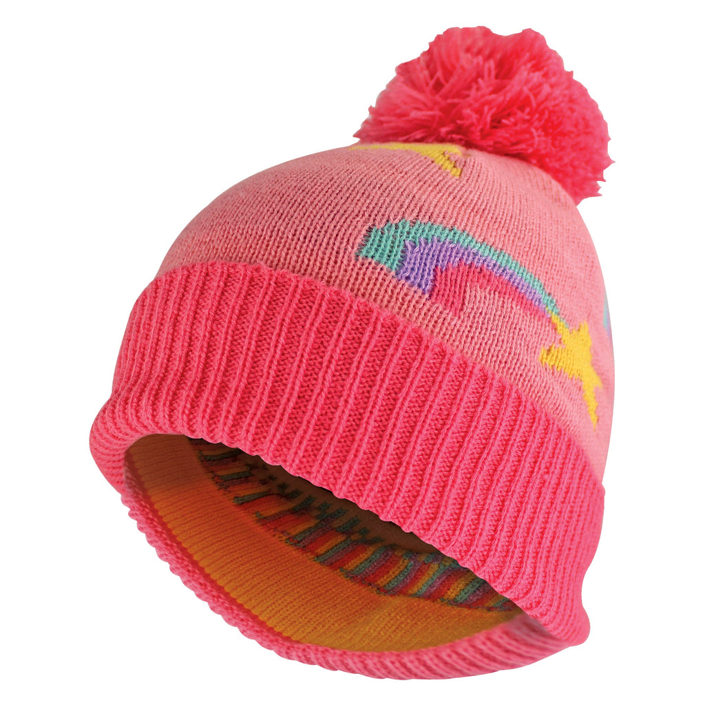 Girls Rainbow Beanie Hat with Bobble | Kids Warm Winter Hat with Pom Pom