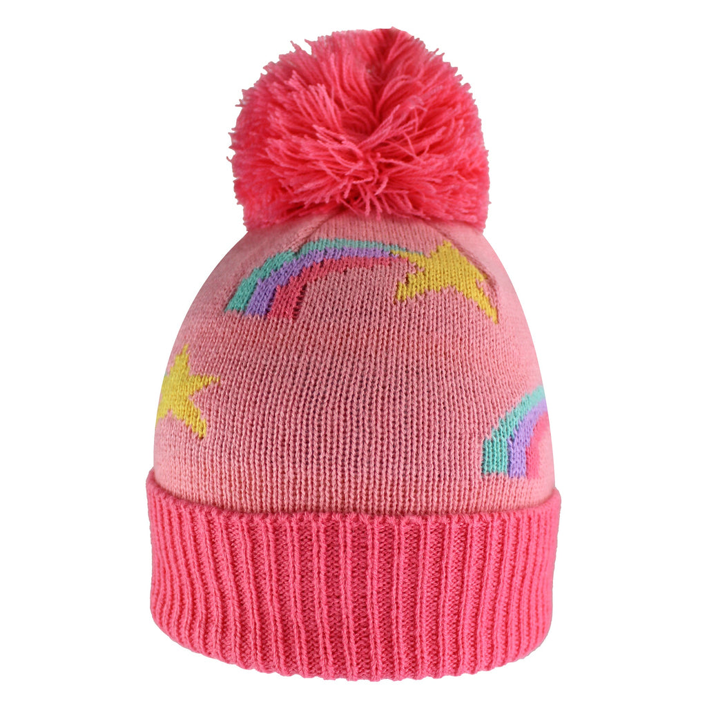 Girls Rainbow Beanie Hat with Bobble | Kids Warm Winter Hat with Pom Pom