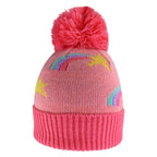 Girls Rainbow Beanie Hat with Bobble | Kids Warm Winter Hat with Pom Pom
