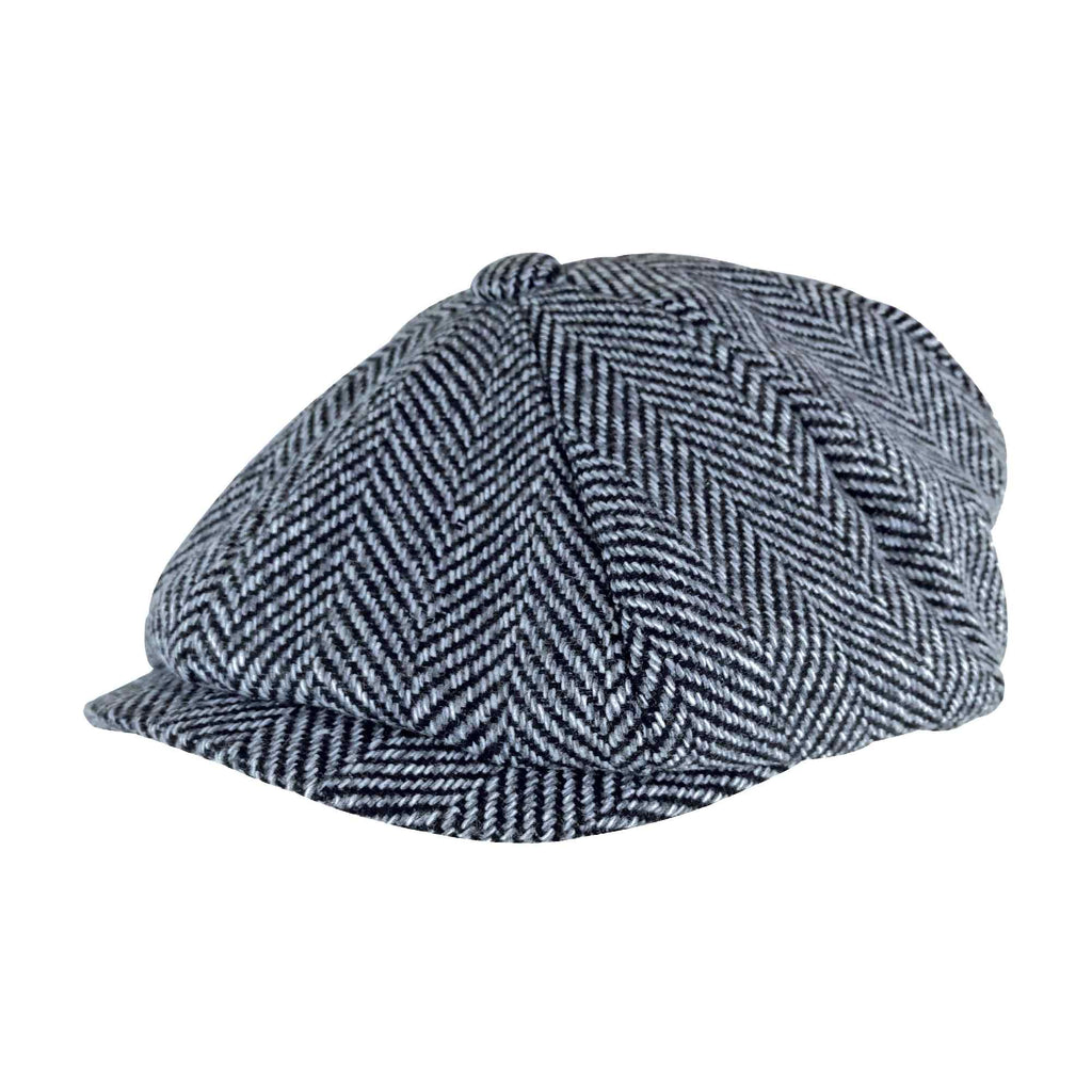 Mens Herringbone Pattern Fleece Lined Winter Newsboy Wool Hat Cap