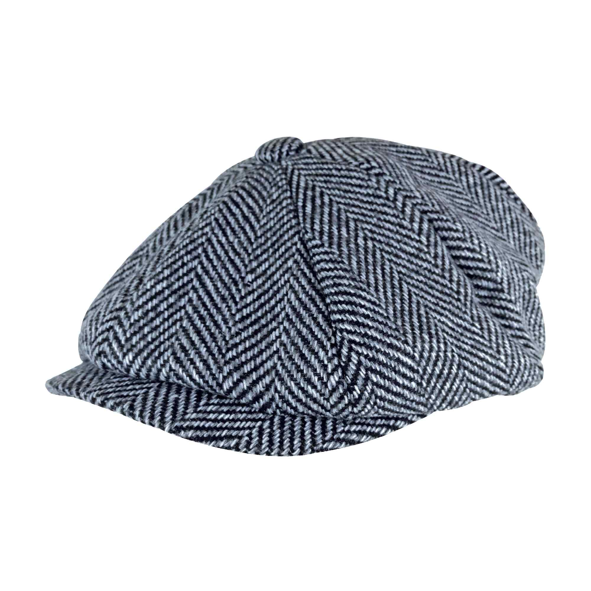 Mens Herringbone Pattern Fleece Lined Winter Newsboy Wool Hat Cap