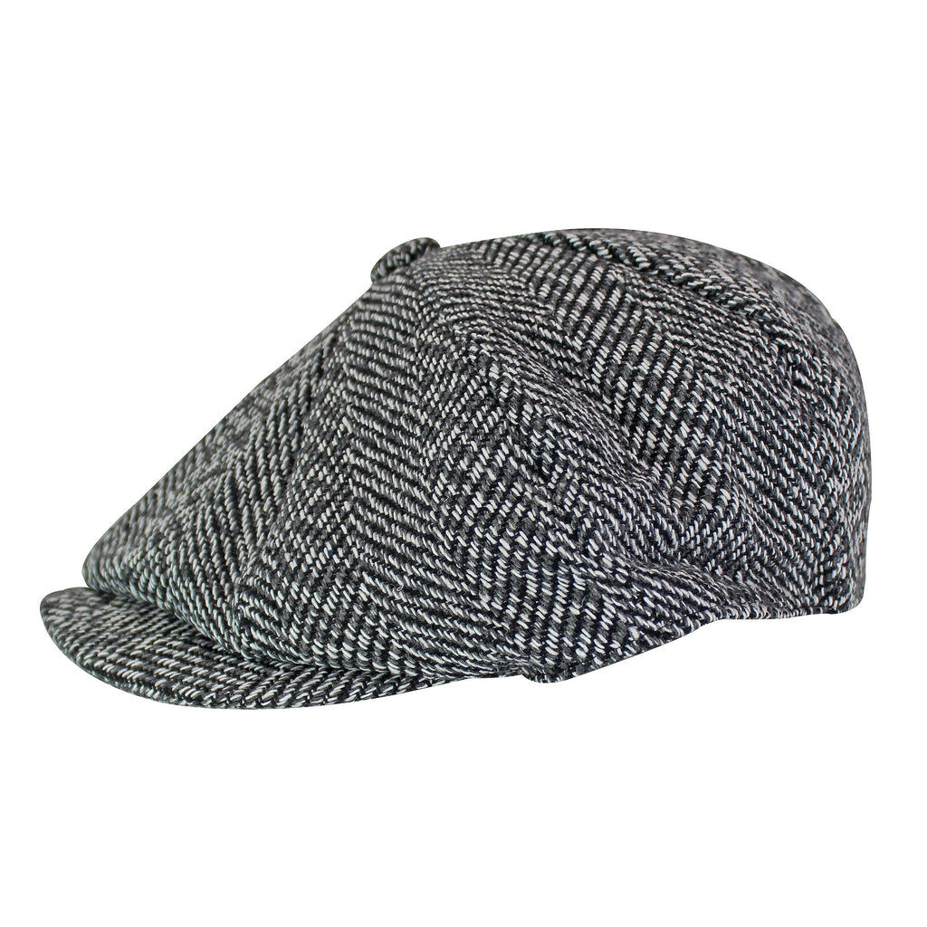 Mens Herringbone Pattern Fleece Lined Winter Newsboy Wool Hat Cap