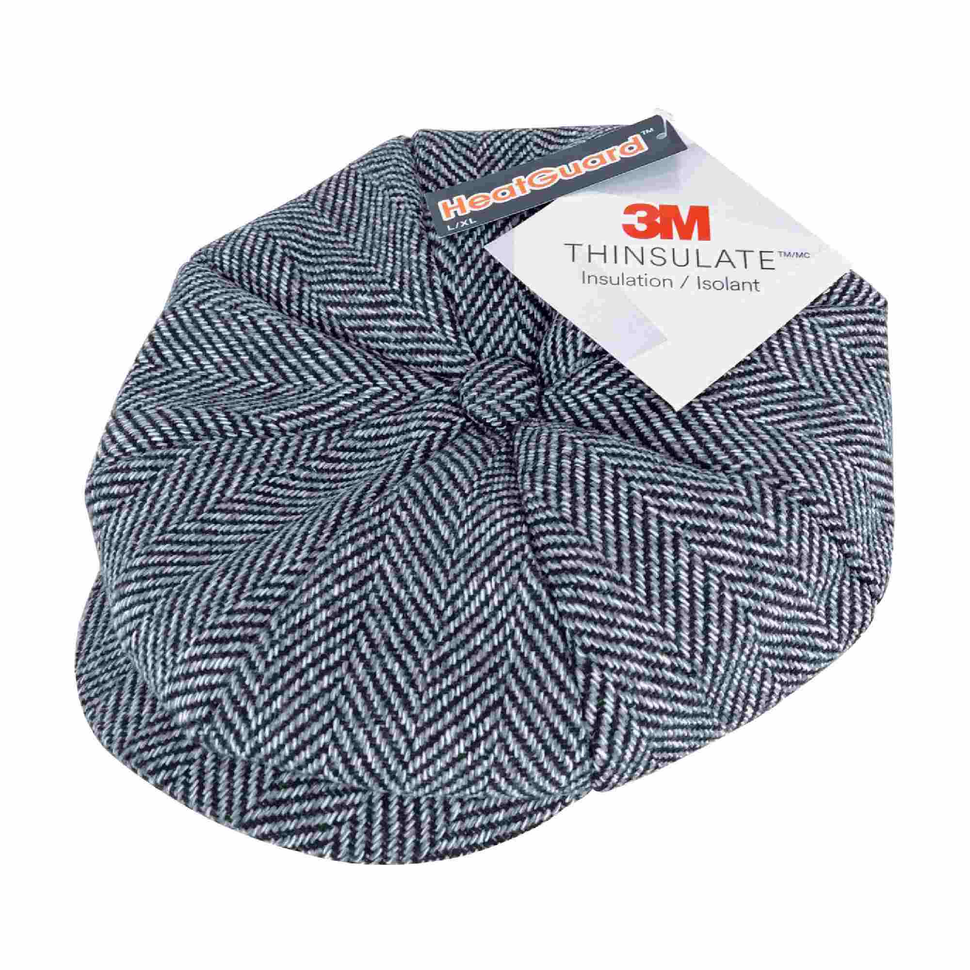 Mens Herringbone Pattern Fleece Lined Winter Newsboy Wool Hat Cap