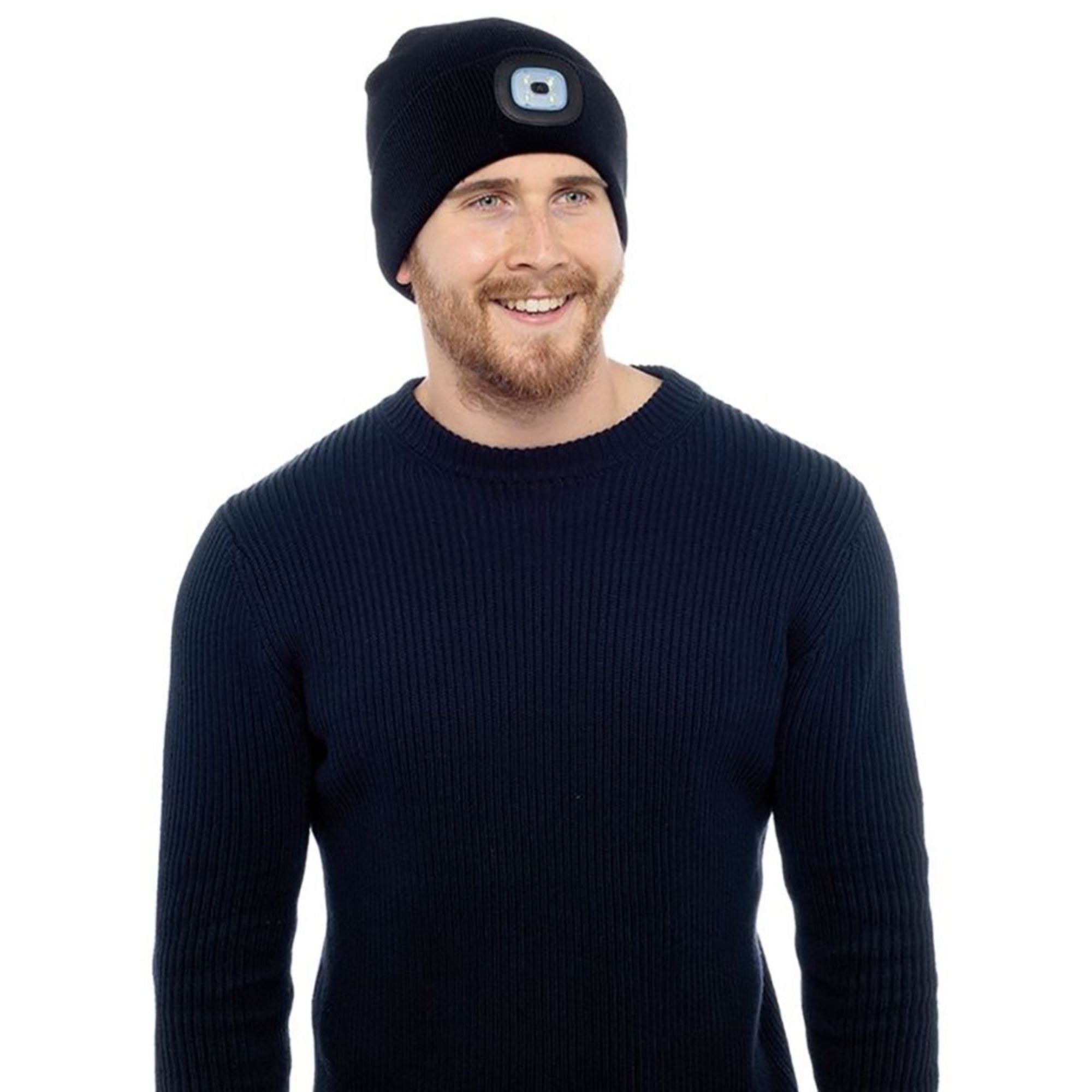 Ladies & Mens Winter Knit Beanie Hat with LED Light Torch