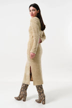 Guila Eyelash Rib Long Sleeve Midi Dress - Beige