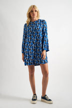 Gwenola Mid Century Retro Print Mini Dress - Blue
