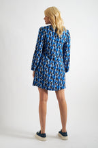 Gwenola Mid Century Retro Print Mini Dress - Blue