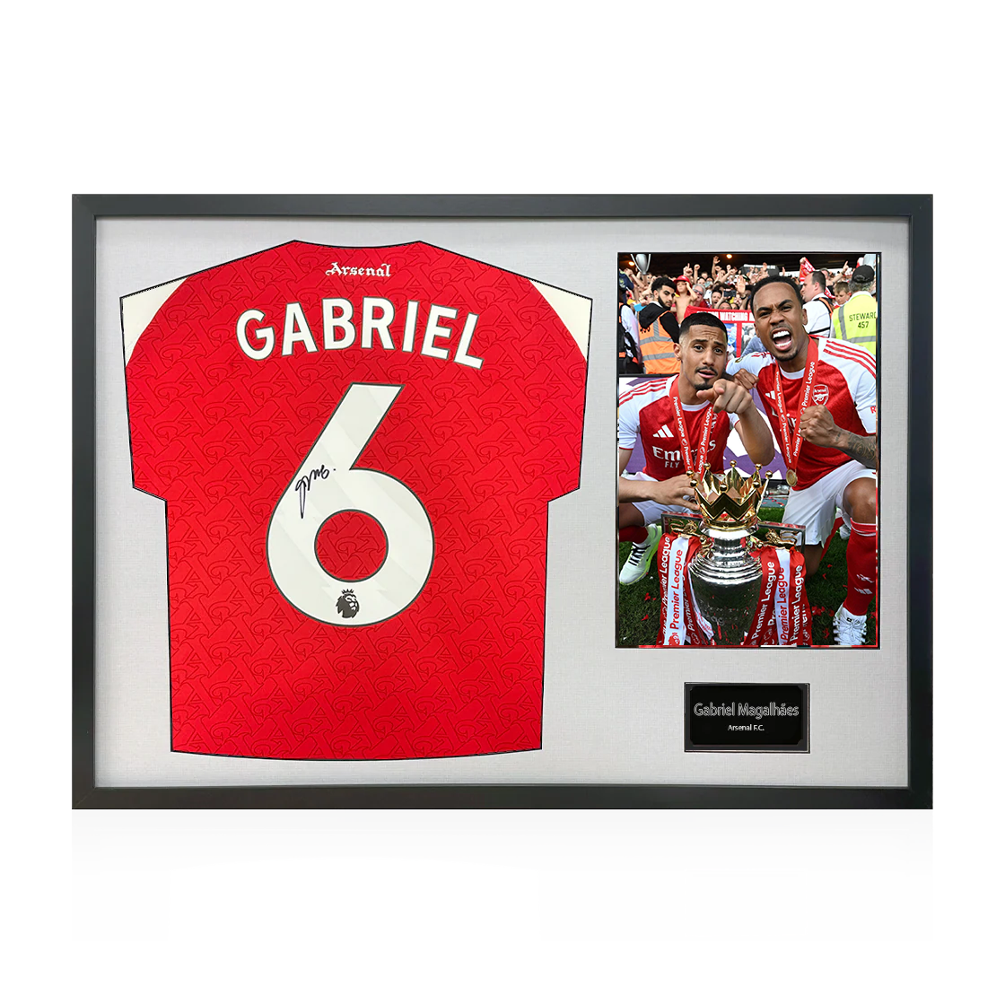 Gabriel Magalhães Signed Arsenal Champions Shirt Classic Frame