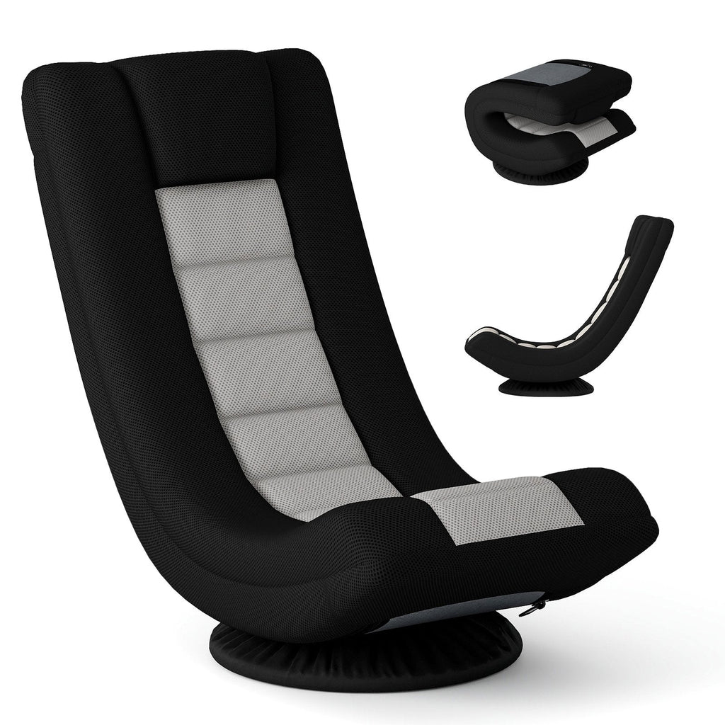 360° Swivel Gaming Chair 4 Position Adjustable Folding Floor Sofa-Grey