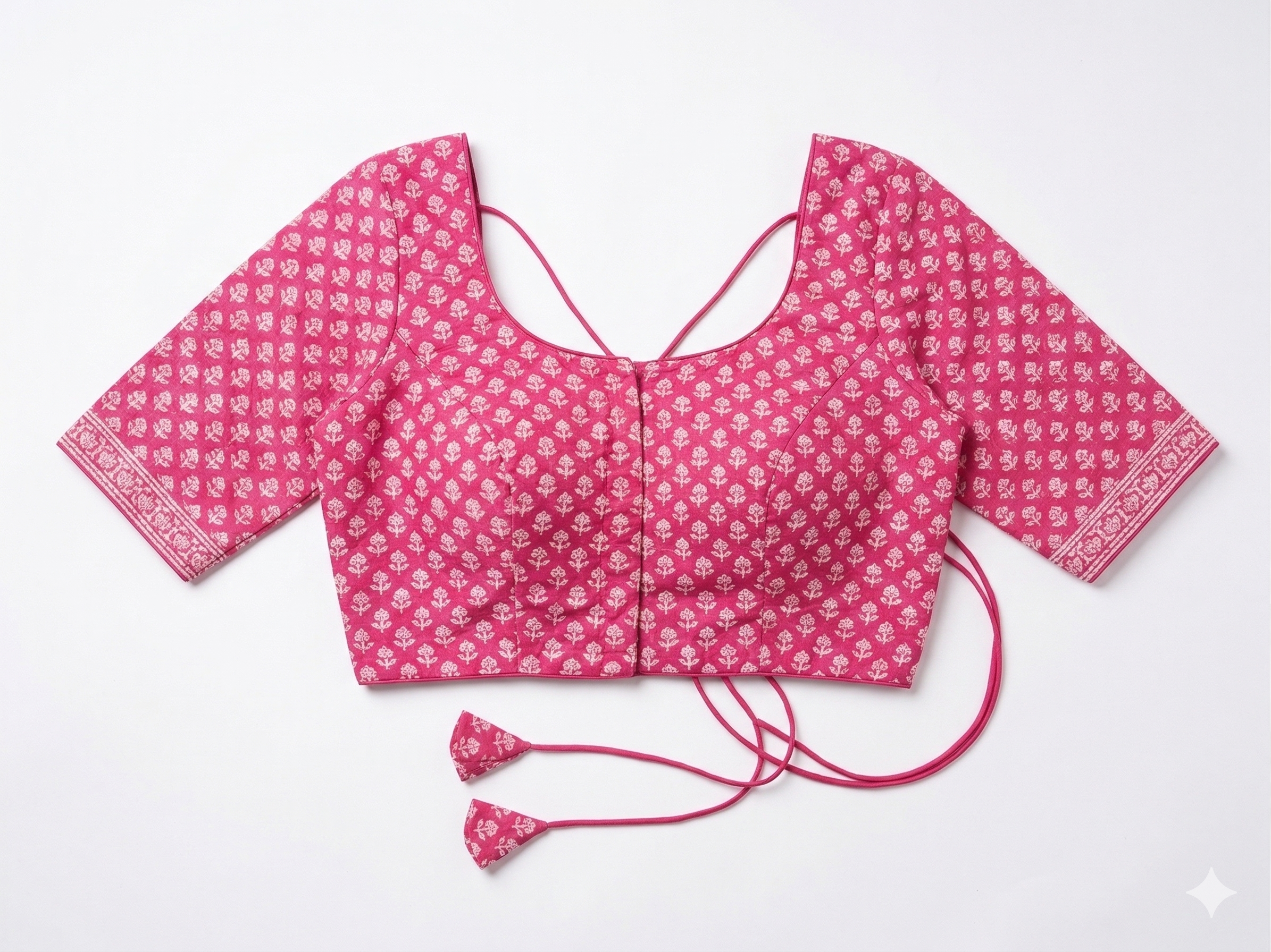 Beautiful Pink Hand Block-Print Indian Saree Blouse | UK Delivery