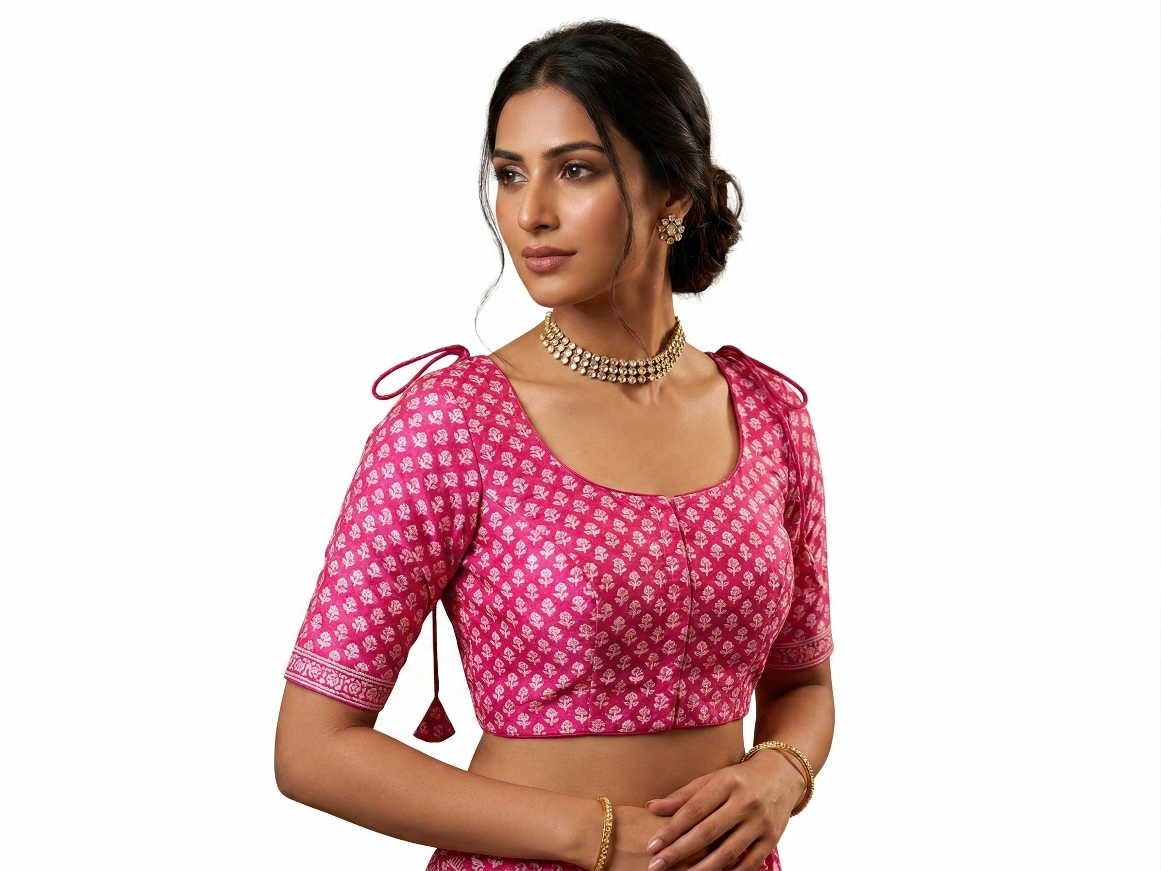 Beautiful Pink Hand Block-Print Indian Saree Blouse | UK Delivery