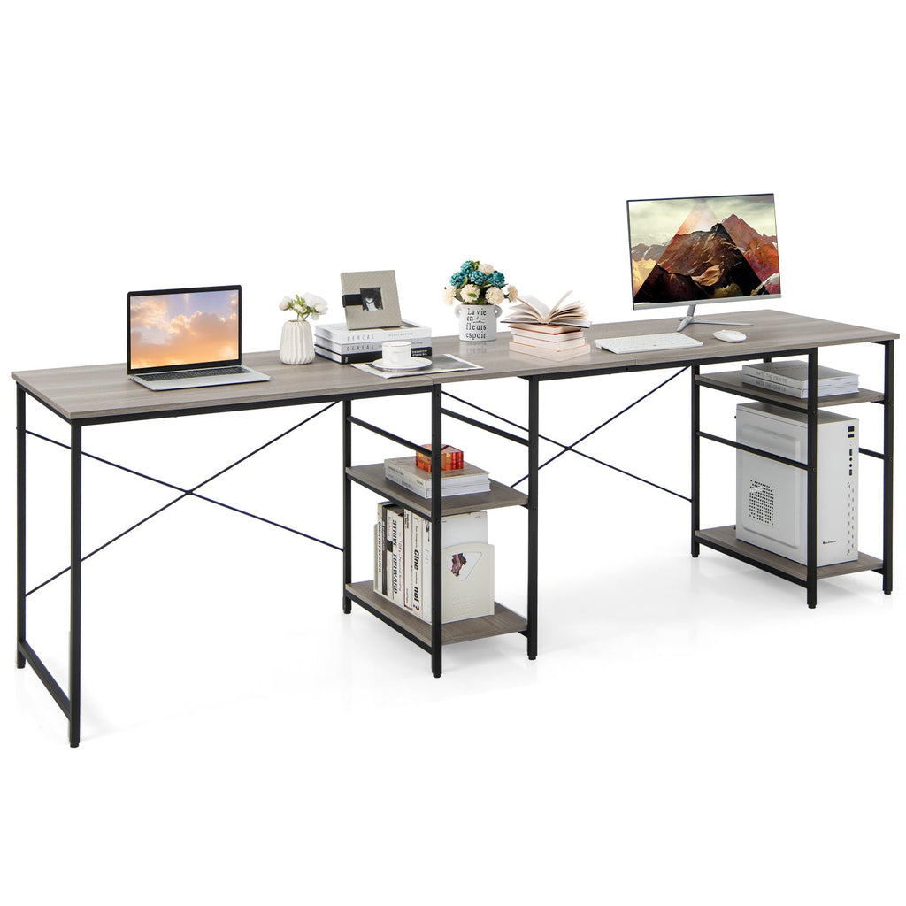 Wooden Industrial L-Shaped Desk with Storage Shelves-Black
