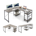 Wooden Industrial L-Shaped Desk with Storage Shelves-Black
