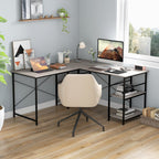 Wooden Industrial L-Shaped Desk with Storage Shelves-Black
