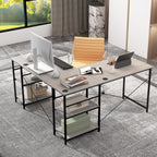 Wooden Industrial L-Shaped Desk with Storage Shelves-Black