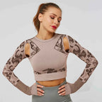 Summer Long Sleeve Crop Top Women Fitness Gym Yoga Sports Camouflage Seamless Breathable Yoga Top