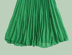 Crocheted Pleated Maxi Dress - Elegant Long Sleeve O-Neck Dress for Women