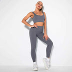 Seamless Sexy 2 Piece Active Wear Set - Women's U V Neck Gym Leggings & Top for Yoga & Fitness