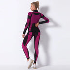 Breathable Yoga Workout Long Sleeve Shirt Leggings Set Gym Sports Fitness Striped Pants Suit For Women