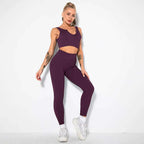Seamless Sexy 2 Piece Active Wear Set - Women's U V Neck Gym Leggings & Top for Yoga & Fitness