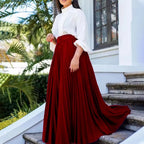 Pleated Midi Skirt with Belt - Elegant A-Line Skirt for Women