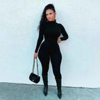 Fall Solid Long Sleeves yoga Rompers Women Ladies jogging wear new style One Piece stretch bodycon Jumpsuit
