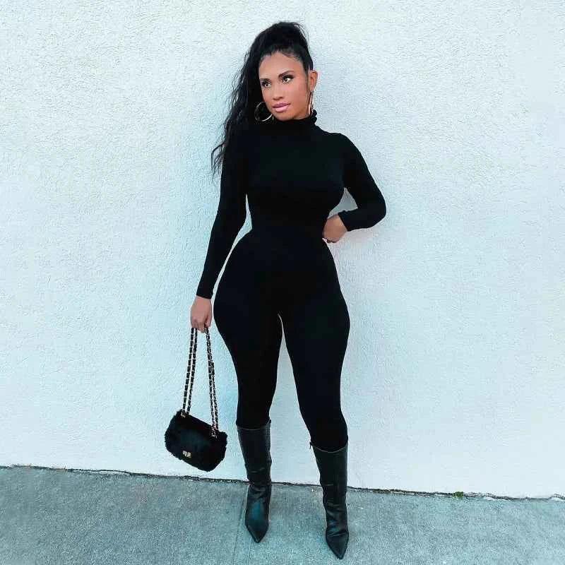 Fall Solid Long Sleeves yoga Rompers Women Ladies jogging wear new style One Piece stretch bodycon Jumpsuit