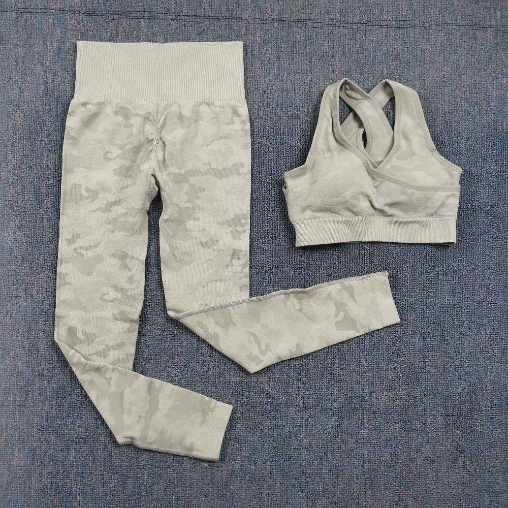 3PCS Camouflage Yoga Set for Women Seamless Fitness Yoga Bra Sports Bra High Waist GYM Camo leggings Pants Fitness Suits Workout