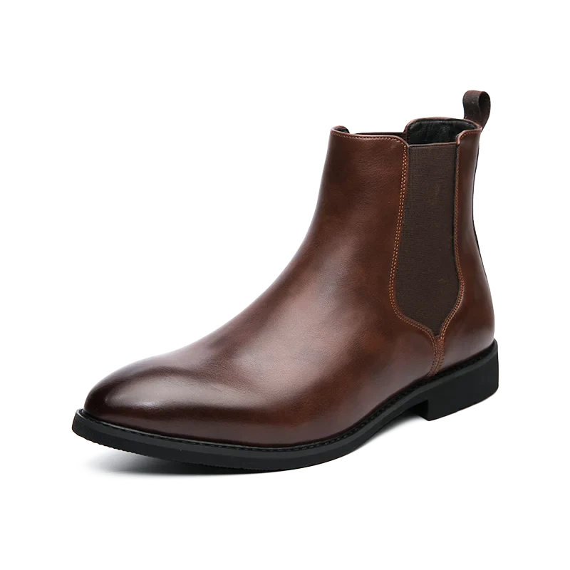 Winter Ankle Chelsea Leather Pointed Toe Boots For Men