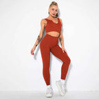 Seamless Sexy 2 Piece Active Wear Set - Women's U V Neck Gym Leggings & Top for Yoga & Fitness