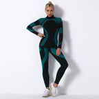 Breathable Yoga Workout Long Sleeve Shirt Leggings Set Gym Sports Fitness Striped Pants Suit For Women