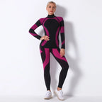 Breathable Yoga Workout Long Sleeve Shirt Leggings Set Gym Sports Fitness Striped Pants Suit For Women