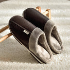 Men's Big Size Winter Slippers Home PU Leather Shoes for Men Indoor Waterproof Fur Cotton Male Bedroom Slipper Flat Houseshoes