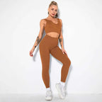 Seamless Sexy 2 Piece Active Wear Set - Women's U V Neck Gym Leggings & Top for Yoga & Fitness