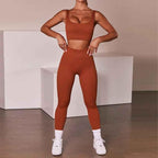 Seamless Sexy 2 Piece Active Wear Set - Women's U V Neck Gym Leggings & Top for Yoga & Fitness