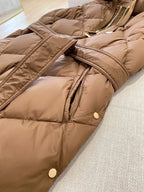 Luxury Women's Sleeveless down Vest Winter Warm Hooded Zipper Long Jacket with Belt Fashion Outerwear