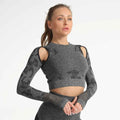 Summer Long Sleeve Crop Top Women Fitness Gym Yoga Sports Camouflage Seamless Breathable Yoga Top