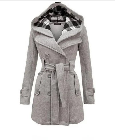 Fashionable Women's Woolen Warm Fleece Double Breast Jacket With Belts