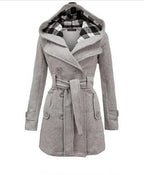 Fashionable Women's Woolen Warm Fleece Double Breast Jacket With Belts