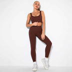 Seamless Sexy 2 Piece Active Wear Set - Women's U V Neck Gym Leggings & Top for Yoga & Fitness