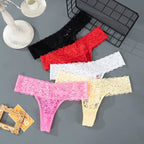 3PCS Lace Floral Women Panties Low Waist Breathable Briefs Female Thong Underwear M-2XL Solid Sexy G-String Transparent Panty