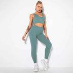 Seamless Sexy 2 Piece Active Wear Set - Women's U V Neck Gym Leggings & Top for Yoga & Fitness