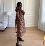 Luxury Women's Sleeveless down Vest Winter Warm Hooded Zipper Long Jacket with Belt Fashion Outerwear