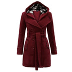 Fashionable Women's Woolen Warm Fleece Double Breast Jacket With Belts
