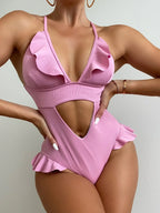 2 Pieces Swimsuit For Women Summer Beach Bikini With Floral Print & Mesh Cover-Up